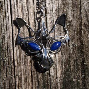 přívěsek, lapis lazuli, lazurit, pyrit, modrý, lapisový, , v krajkovém závěsu z chirurgické oceli s kroužkem na zavěšení,david vasek, malka, fosa
